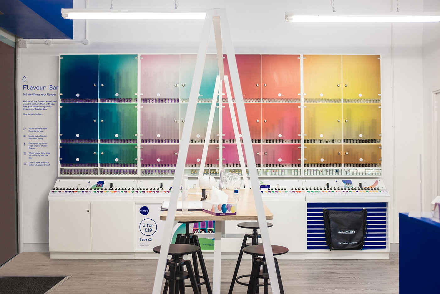Vape gradients store interior sheffield Bristol London branding studio