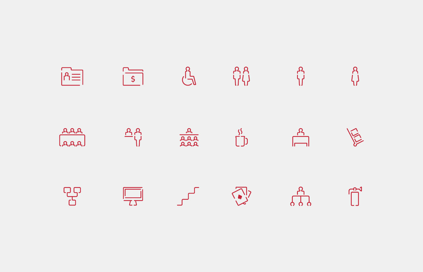 wayfinding Signage system icon design  icons pictogram minimal red vinculo Office