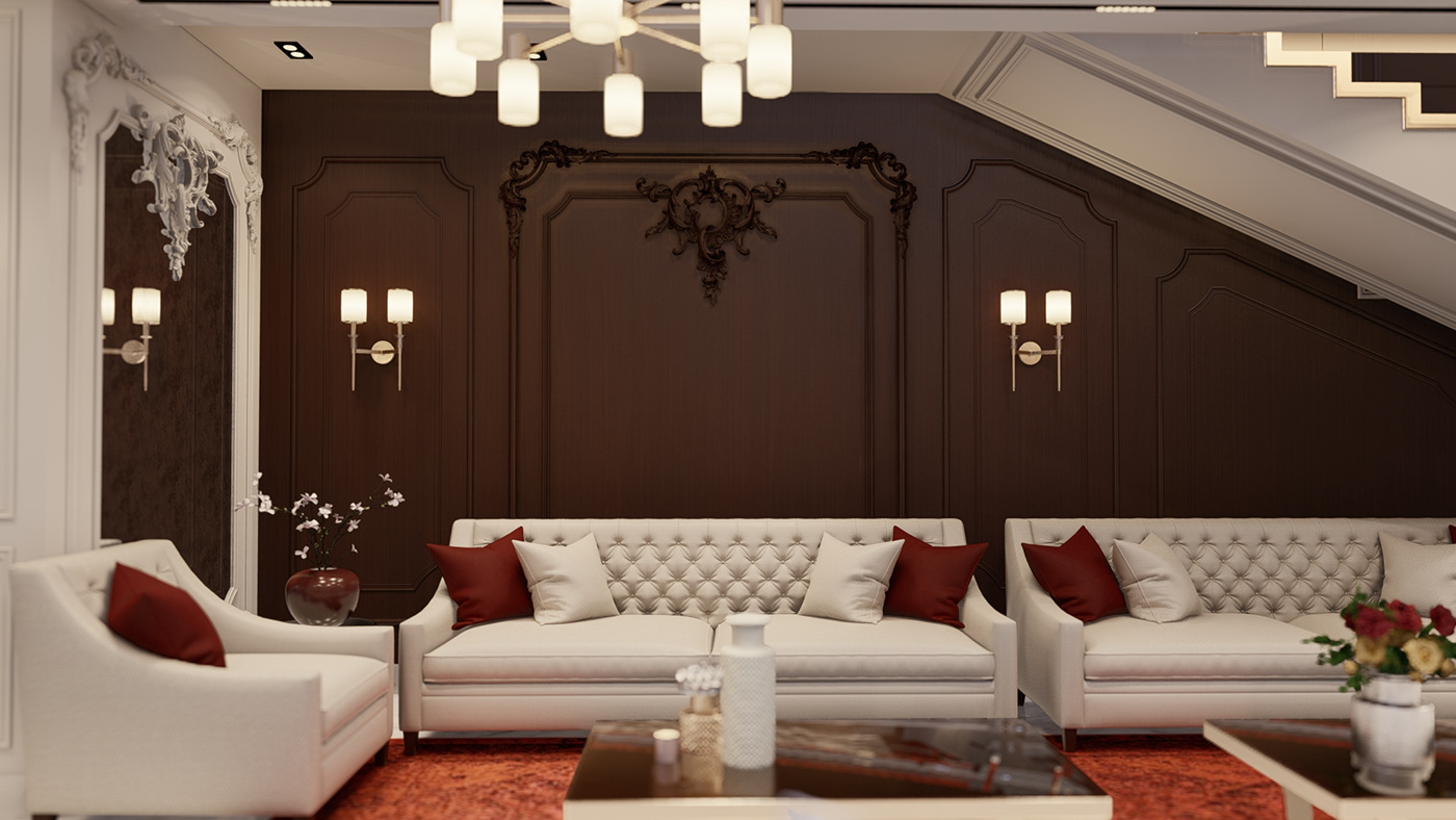 indoor interior design  visualization neoclassic Villa KSA Saudi Arabia riyadh تصميم reddish