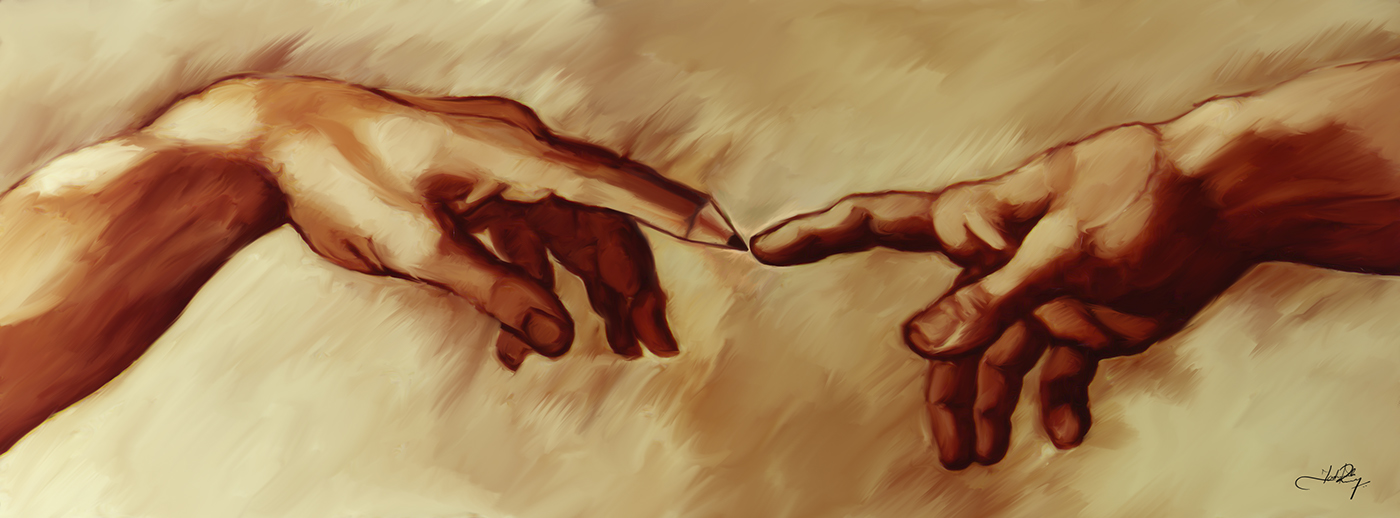 God hand touch human artist painting   digital art