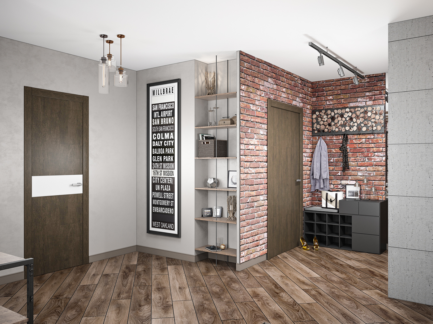 interior design  graphic design  architecture 3D Visualization LOFT 3ds max+vray photoshop CG Cozy&Comfort apartment
