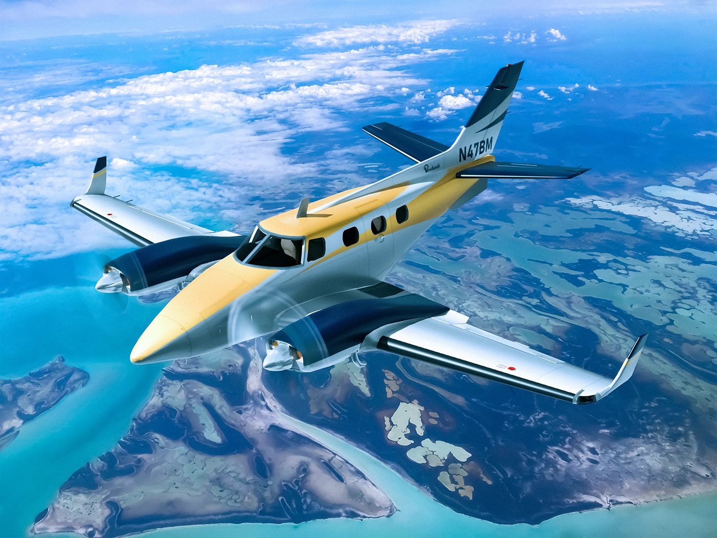 Beechcraft Aircraft Flying plane airplane aviation Renderings photorealistic visualization Fly