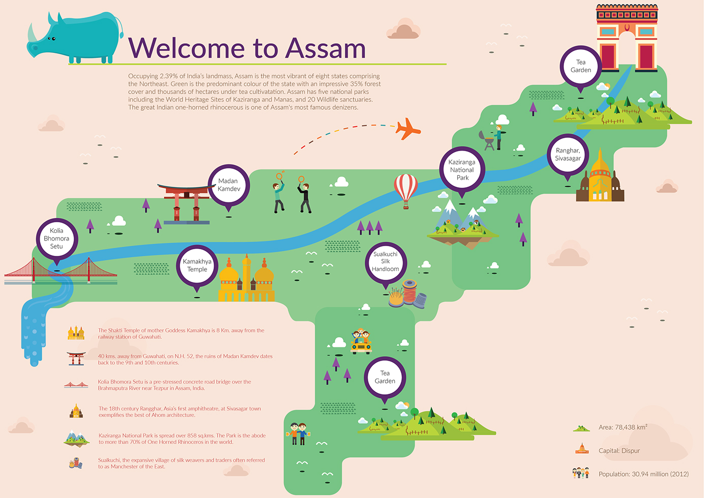 assam tourist places map