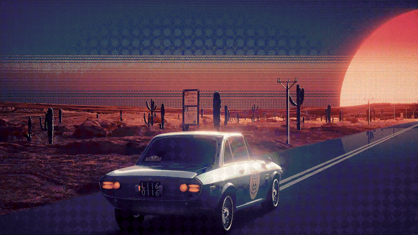 iphone pitaka car sunset Pixel art animation  after effects c4d 3D octane
