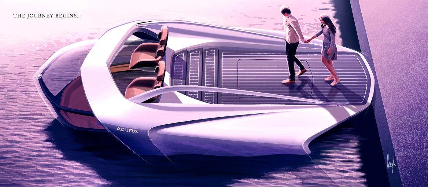 Acura Alias boat catamaran exterior design interior design  photoshop Render sketch submarine