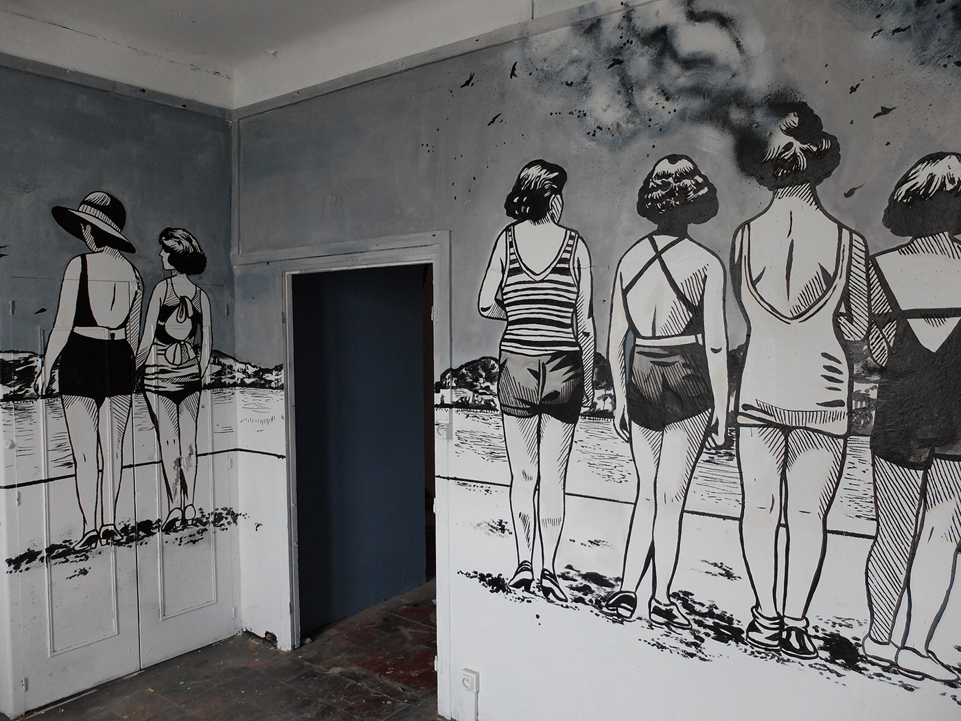 art Drawing  ILLUSTRATION  streetart muralart blackandwhite blackandwhiteillustration smoke Palavas residence artistique
