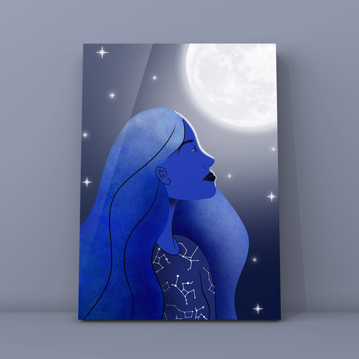 moonlight ILLUSTRATION  femme lune night spirituality blue graphistefrance illustratricefrancaise