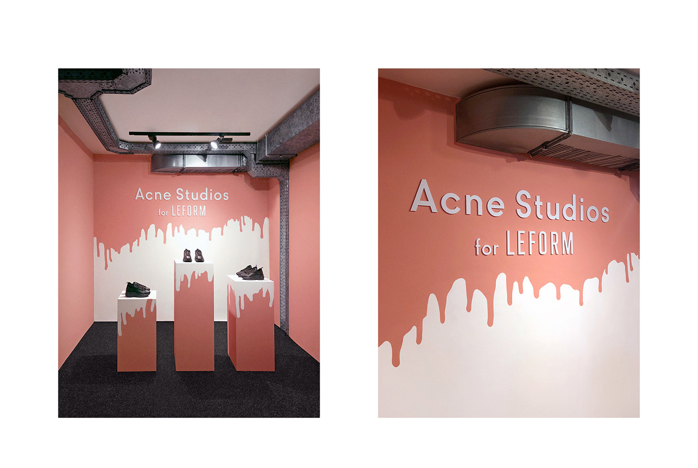 spacial design Exhibition  Acne Studios Fashion  sneakers millenial pink Retail brandspace