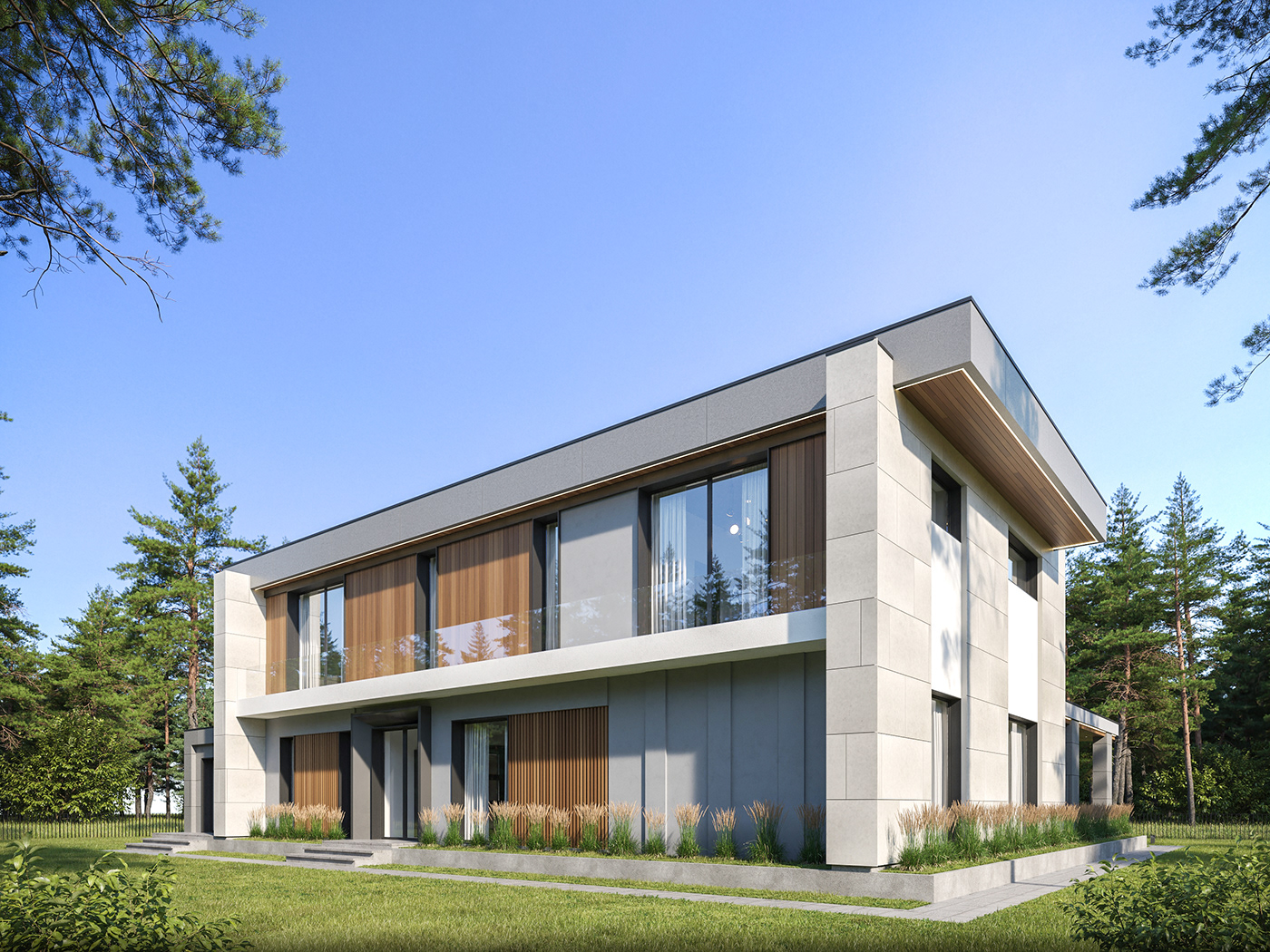 3D architecture country house exterior house minimal modern visualization