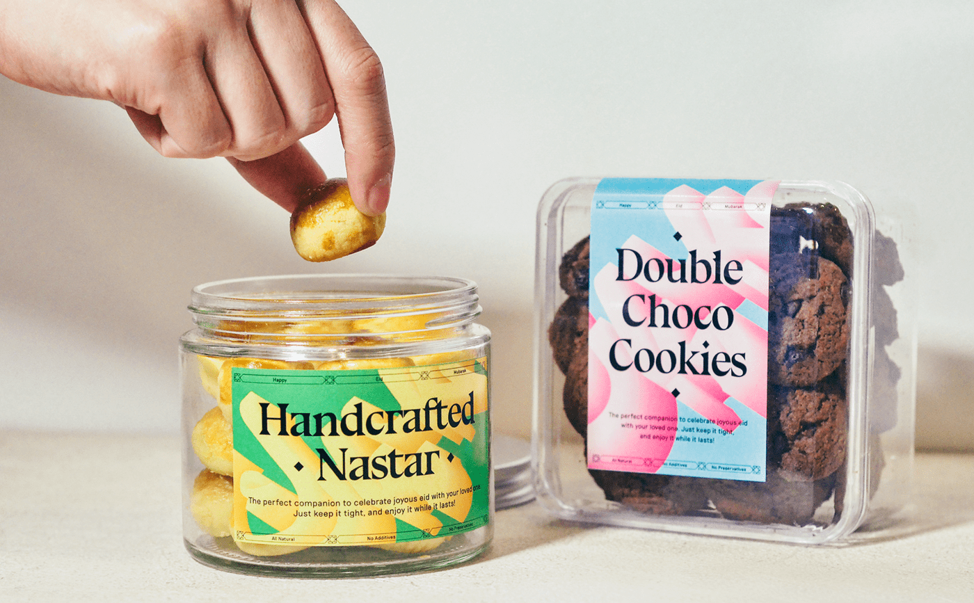 cookies Food  graphic design  indonesia Packaging packaging design pitustudio ramadan typography   festive