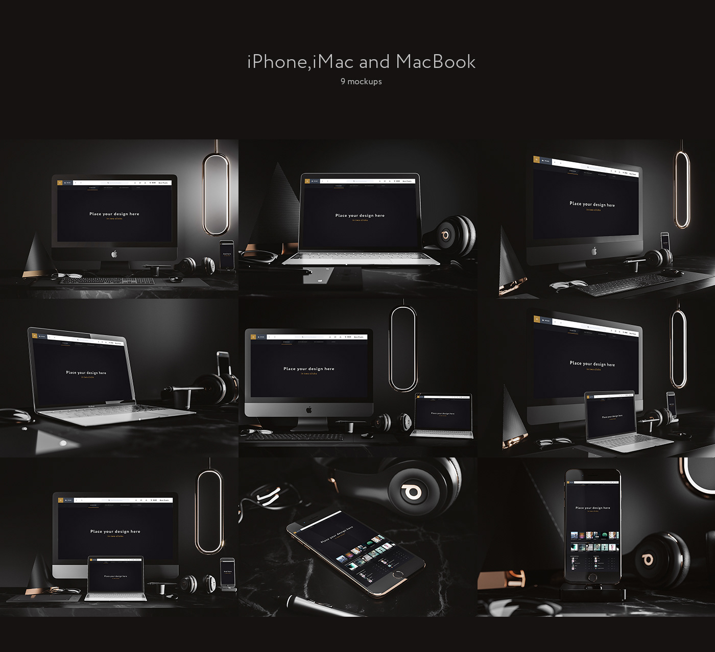 Mockup Webdesign UI macbook imak iphone workspace apple black mock up