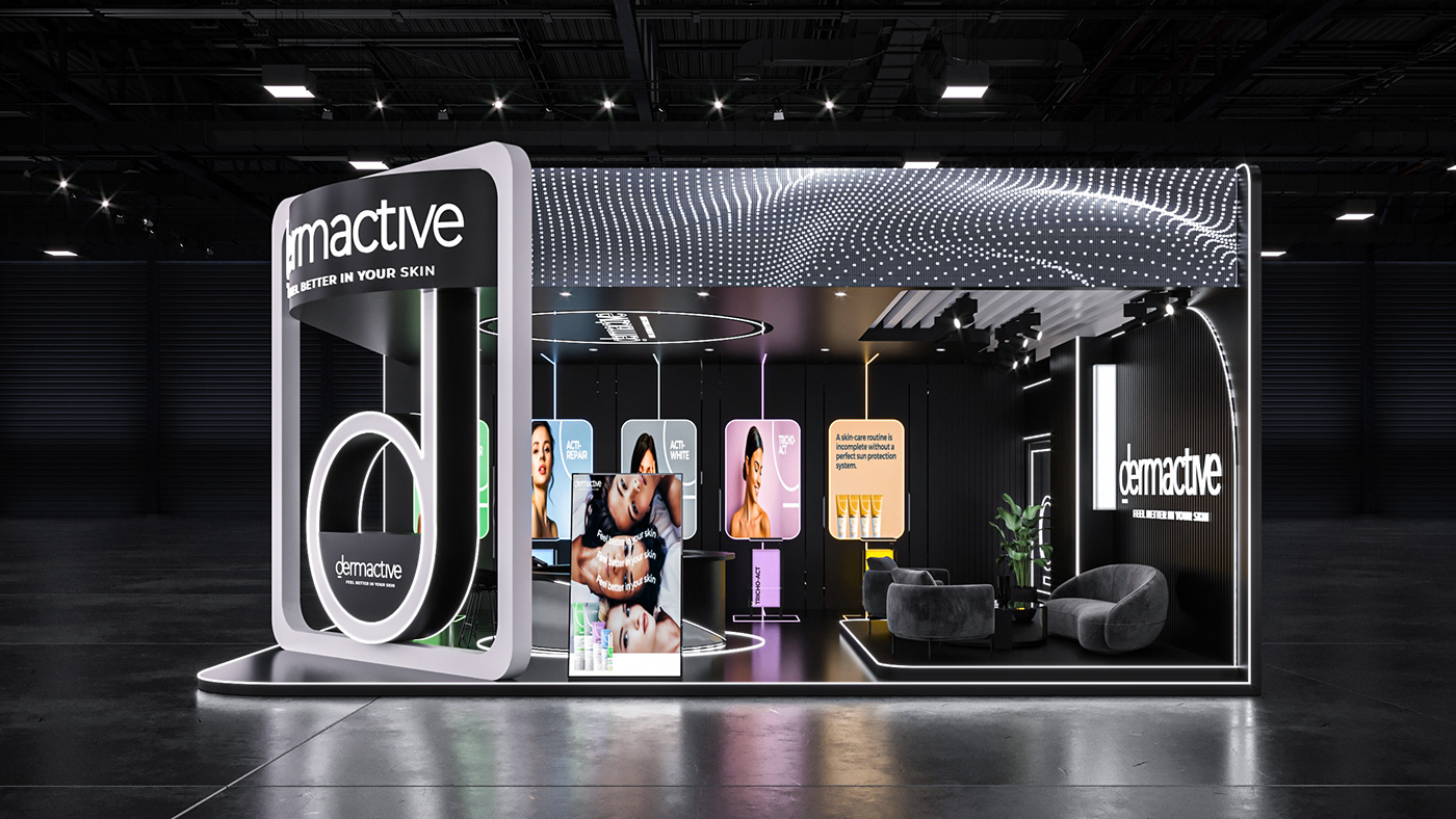 3D 3ds max Advertising  booth design Exhibition  Stand marketing   ICC Dermactive