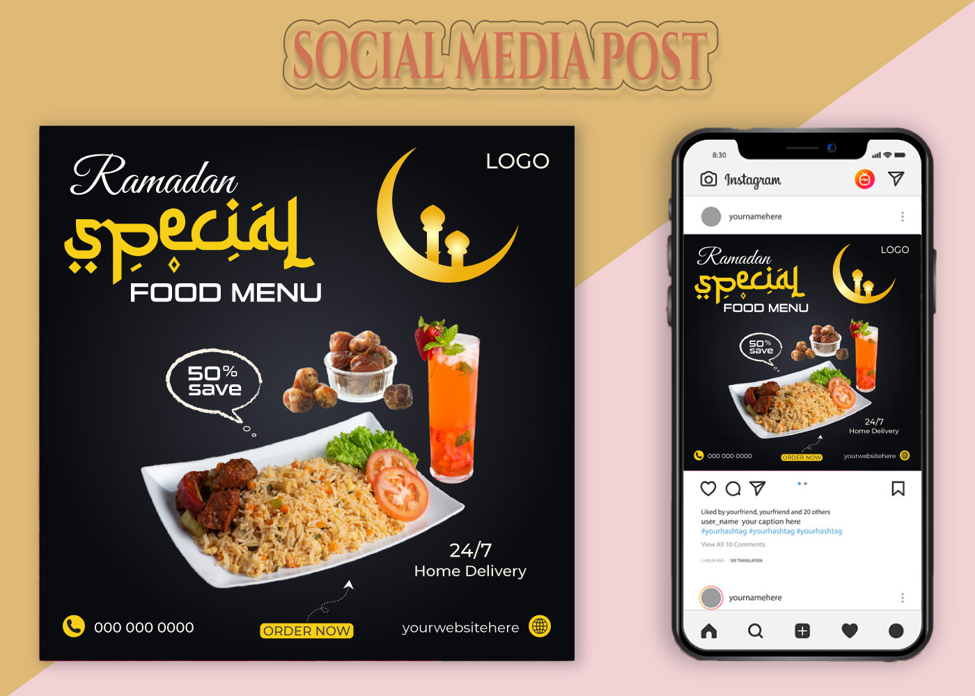 ramadan kareem Mubarak ramadan Social media post muslims Food  food design food delivery banner design ramadan banner