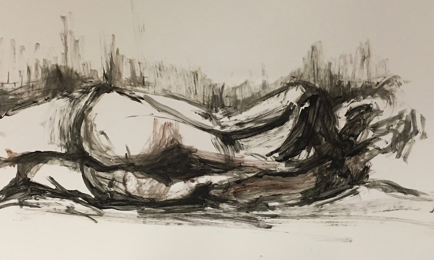 drawing foundations Jonathan Sylvia charcoal experimental drawing tools Coffee cocoa powder ink figure drawings