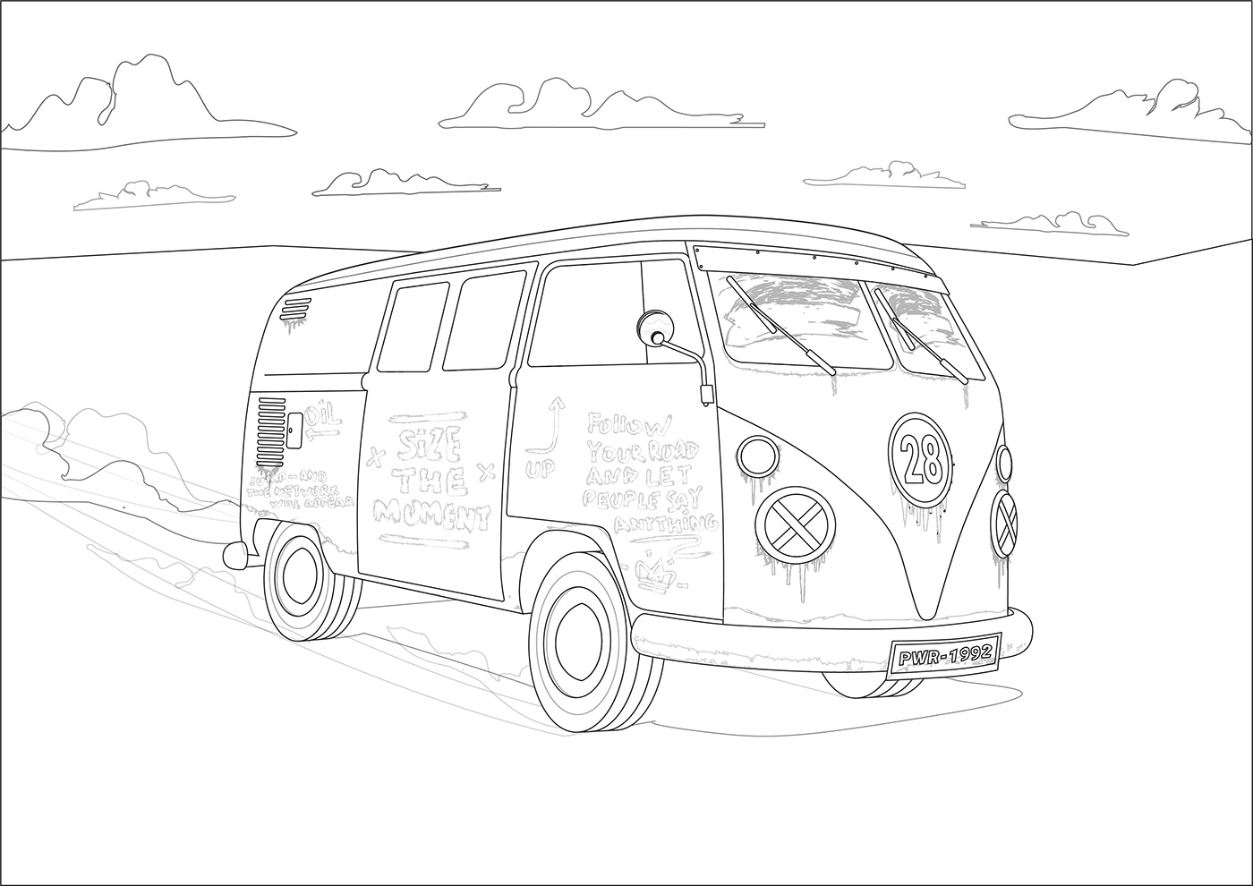 desert ILLUSTRATION  minibus MiniVan post-apocalypse bus vector