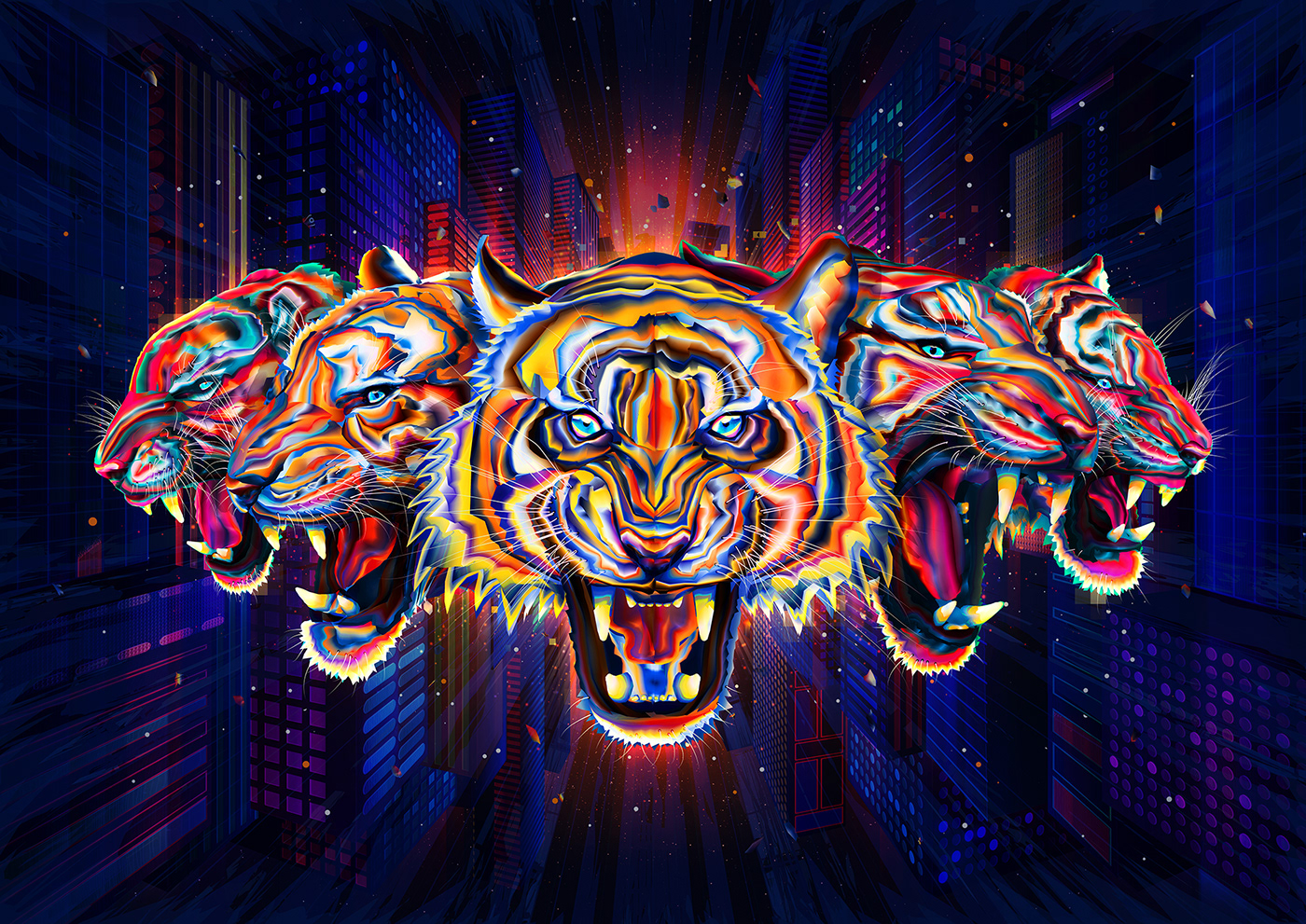 tiger beer key visual neon city vector animal ILLUSTRATION  brand
