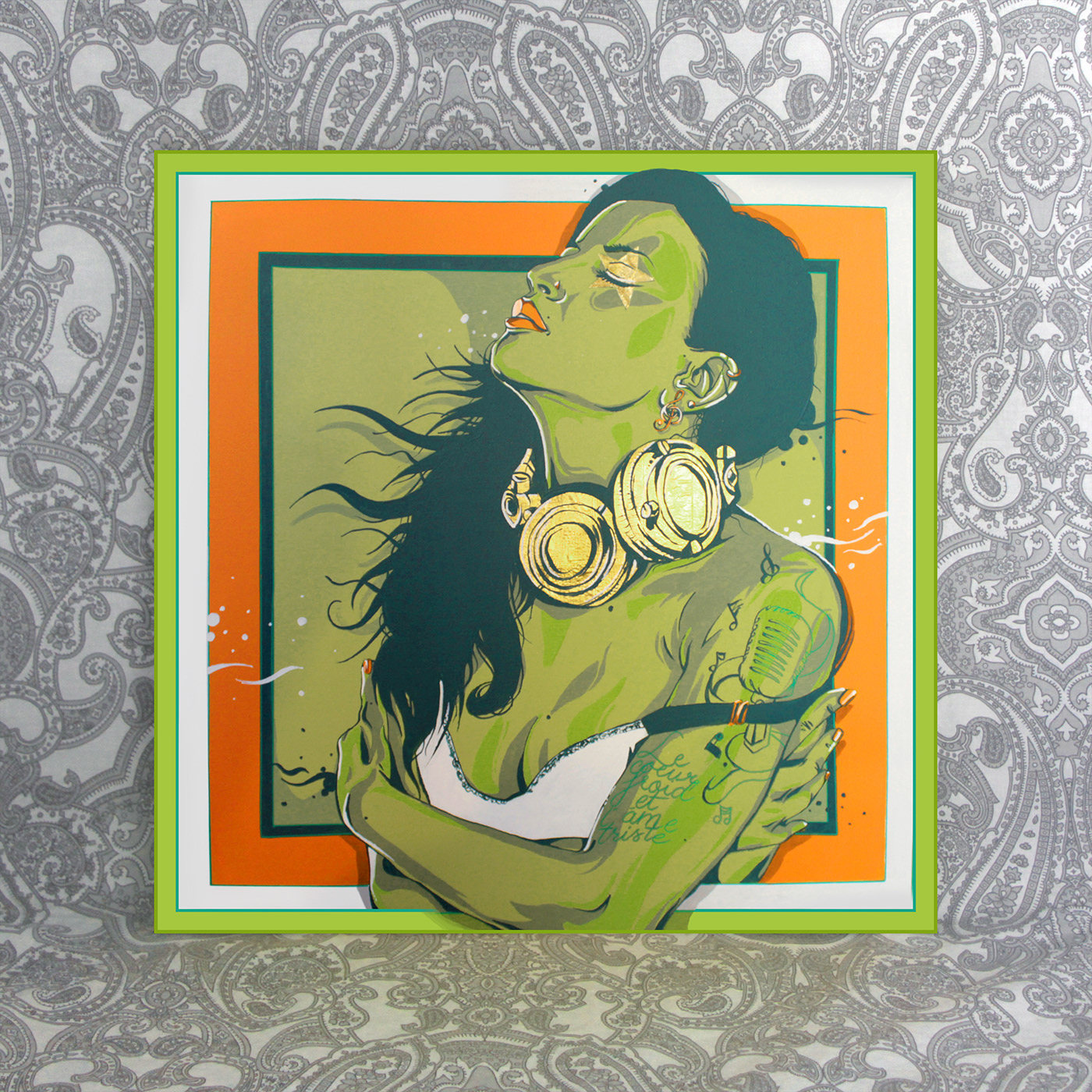 artwork Character design  green midou313  music painting   rebel skull tattoo women