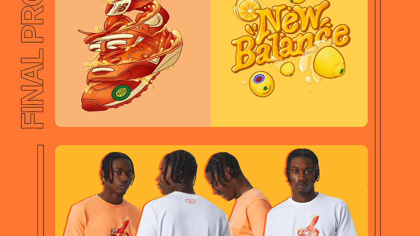 apparel artist collaboration fresh Fruit graphic design  ILLUSTRATION  New Balance orange sneakers yellow