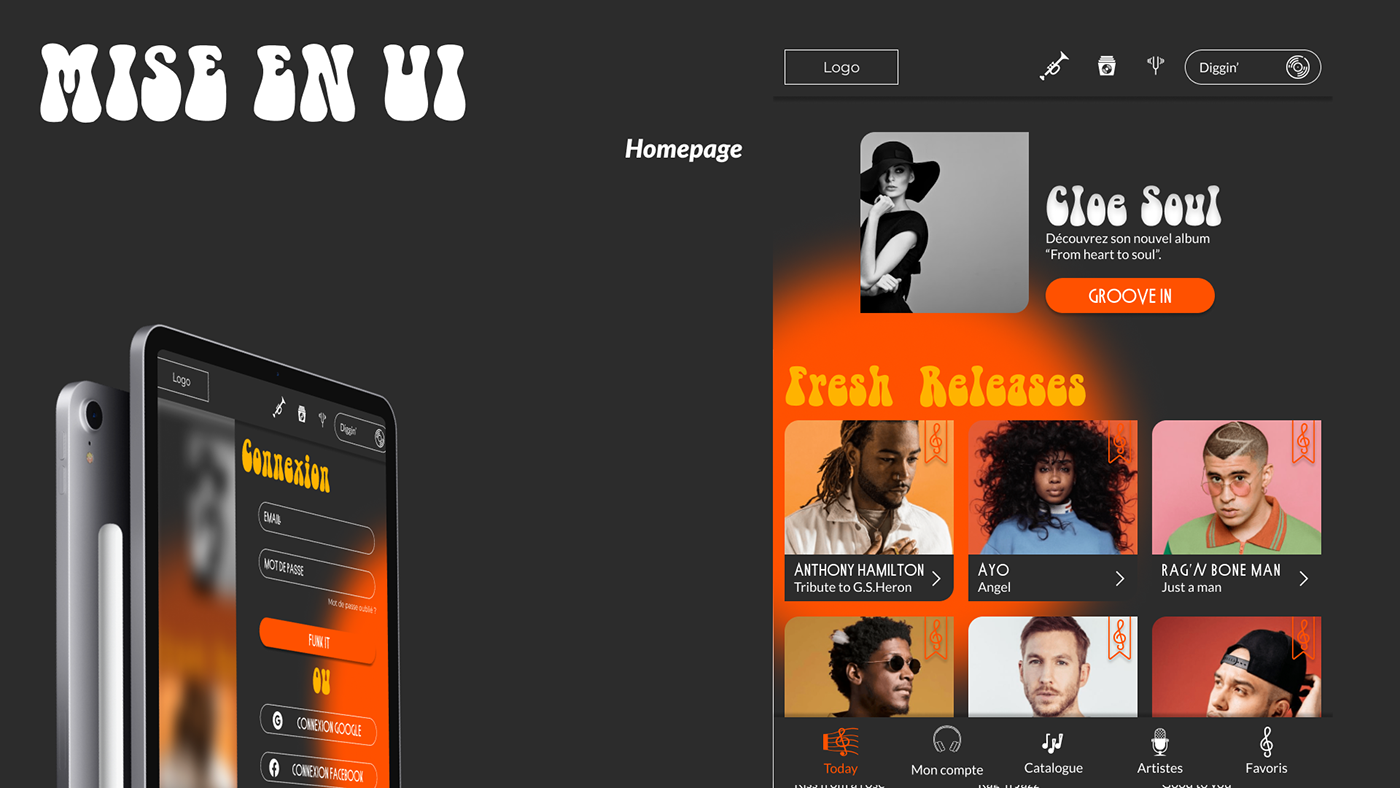 darkmode design Figma funky iPad library music tablet UI