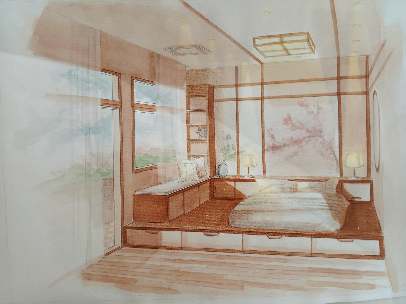 artwork bedroom Drawing  Interior living room Project student