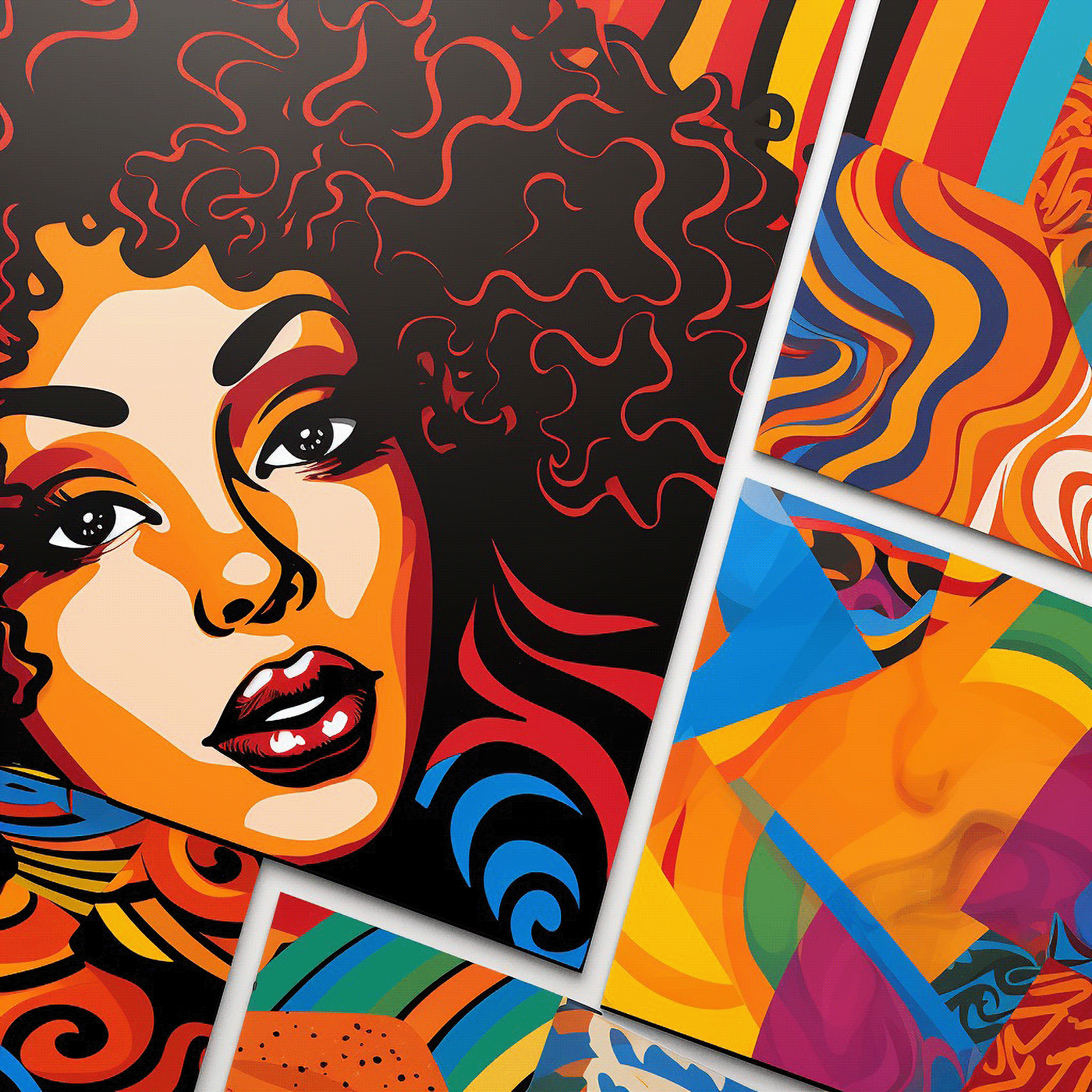 Pop Art Character design  african american beauty hair photo grid comic modern Drawing  viberant