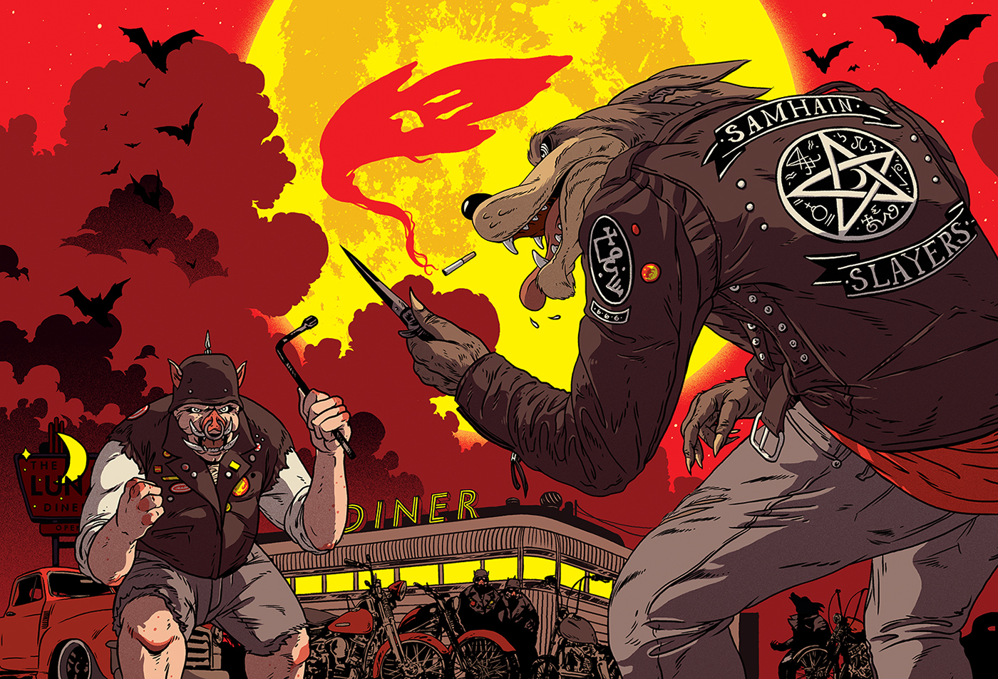Johnny Dombrowski samhain occult digital design wolf pig Red riding hood art comics