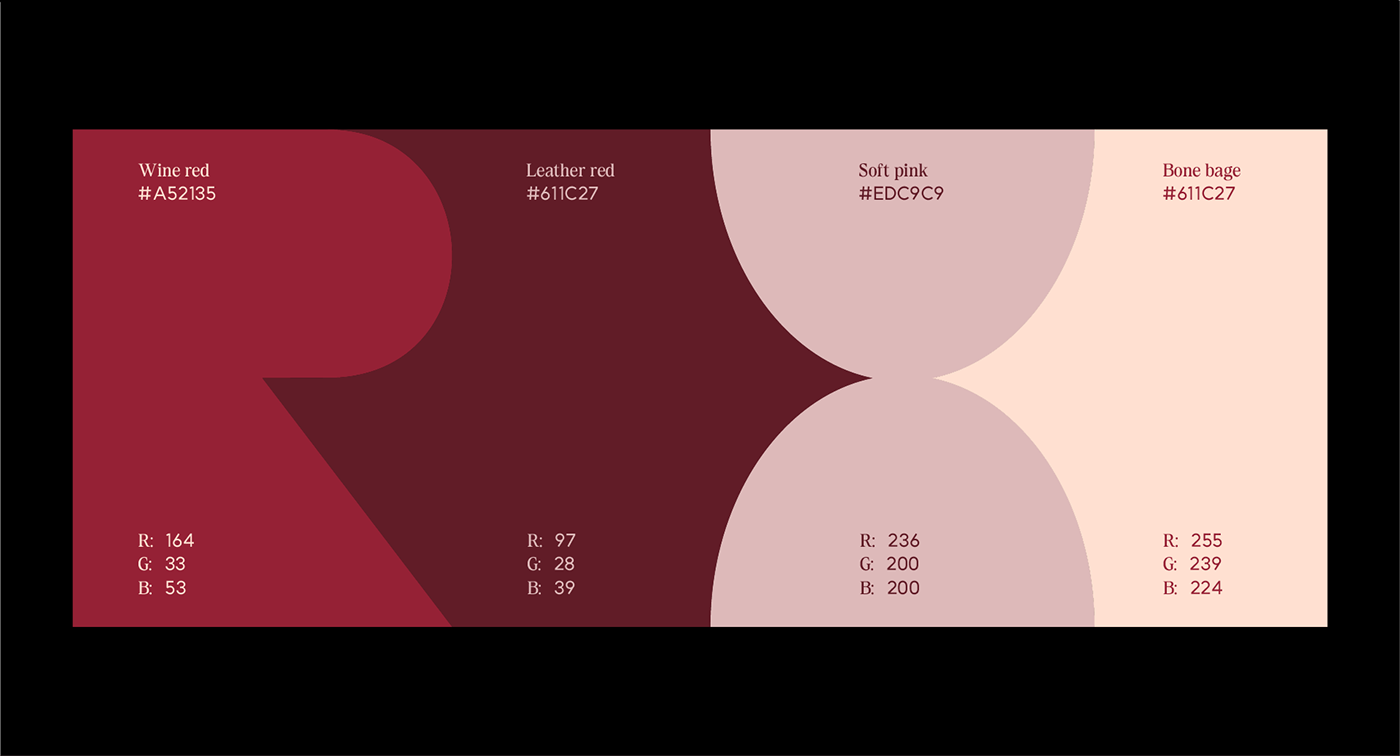 This is a cool presentation of red color palette for restaurant brand identity