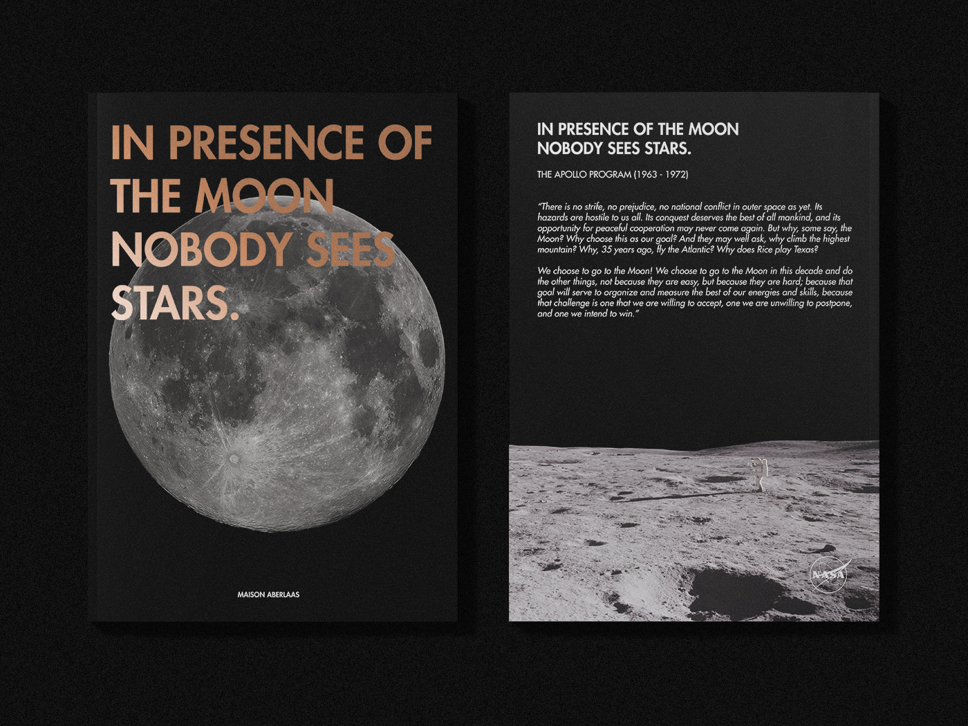 print book editorial design  Space  nasa moon Layout Photography  Apollo Space Program typography  
