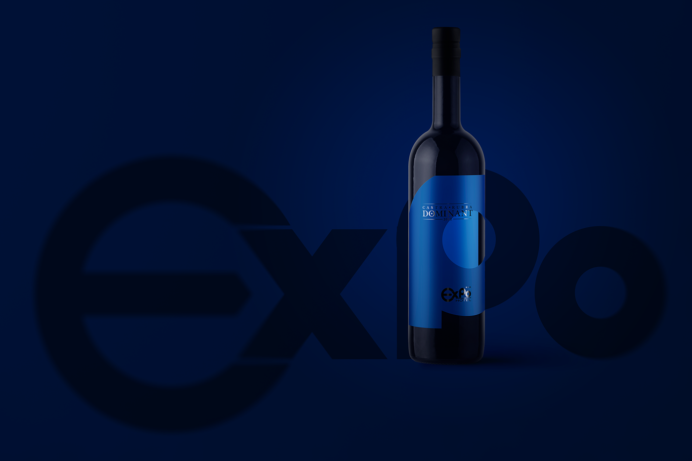 business hotel wine label stylish luxurious silver foil blue