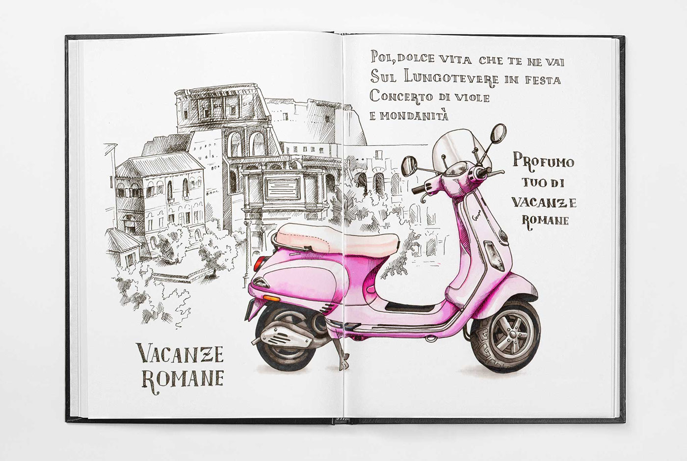 Copic sketch urbansketch roma Italy Travel sketchbook ILLUSTRATION  vespa