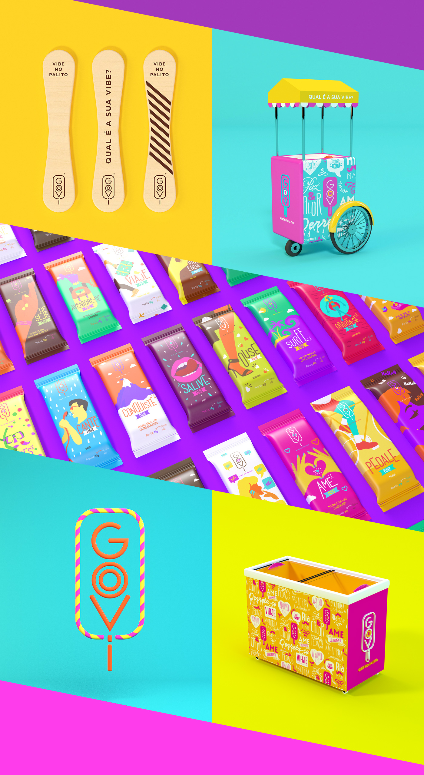 popsicle Kiosk picolé paletas marca colorido flat 3D