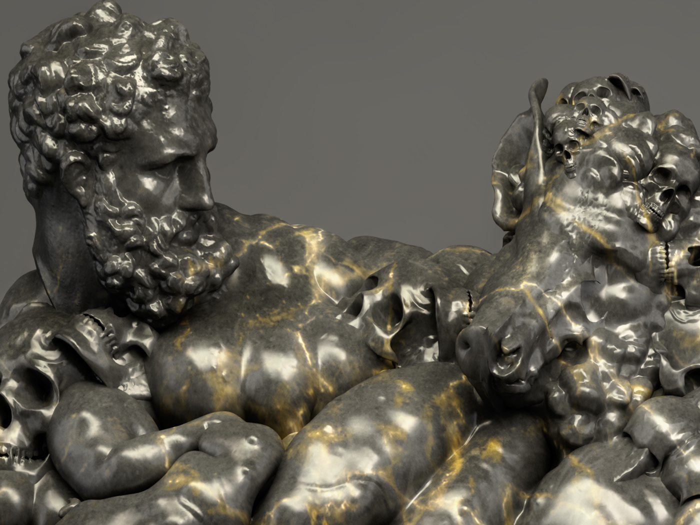 3D CGI dark digital Render 3dcoat Sculpt c4d 3D Marble gold skin acephales anarchy bataille anarchism