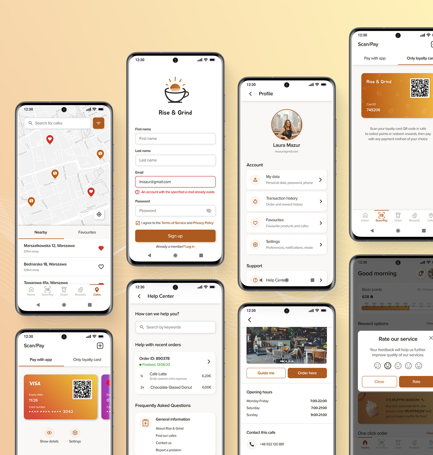cafe Mobile app uiux Case Study online order Coffee tracking ui design UX Research Click & Collect