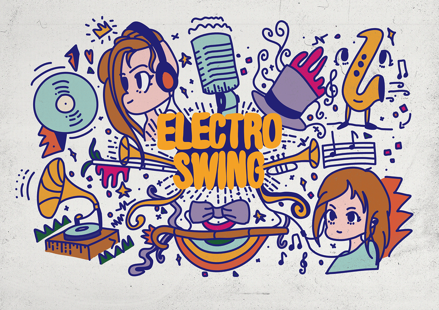 affinity designer album cover doodles electro swing graphic design  ILLUSTRATION  music vector vinyl
