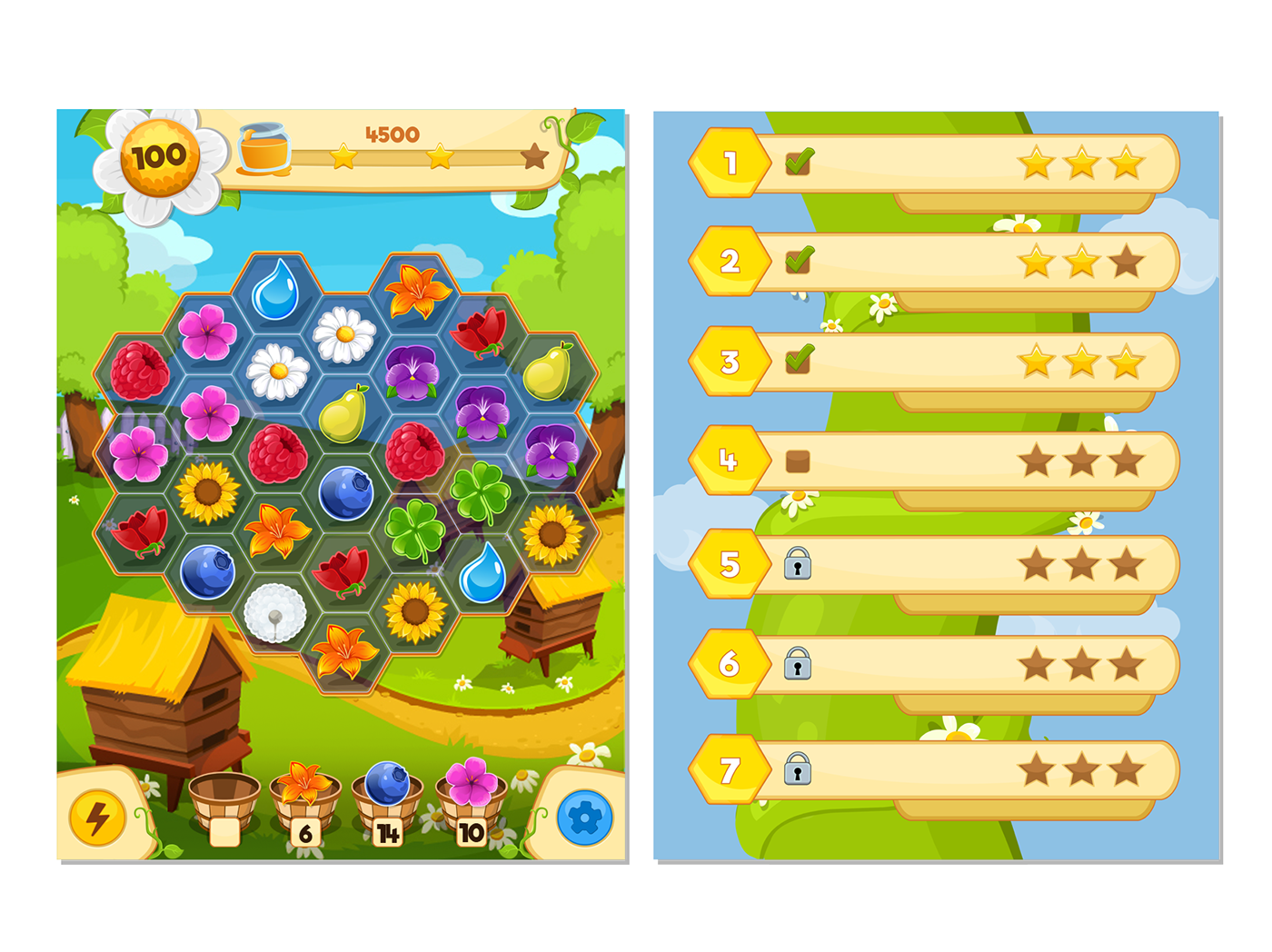 match3 cartoon game bees ui game match 3 android game backgrounds vector Gems