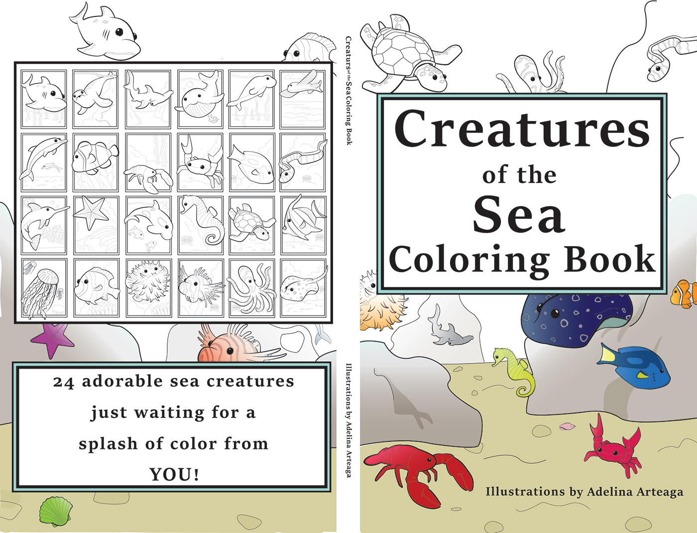 animals children coloring book cute Digital Art  Drawing  fish ILLUSTRATION  Ocean sea