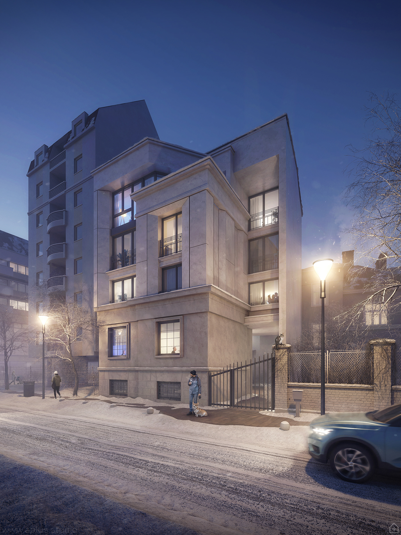 a+studio architecture archviz exterior reconstruction Render snow Street winter