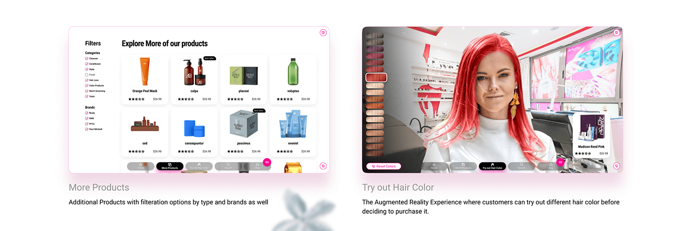 app augmented reality beauty Ecommerce hair touchscreen tv UI ux