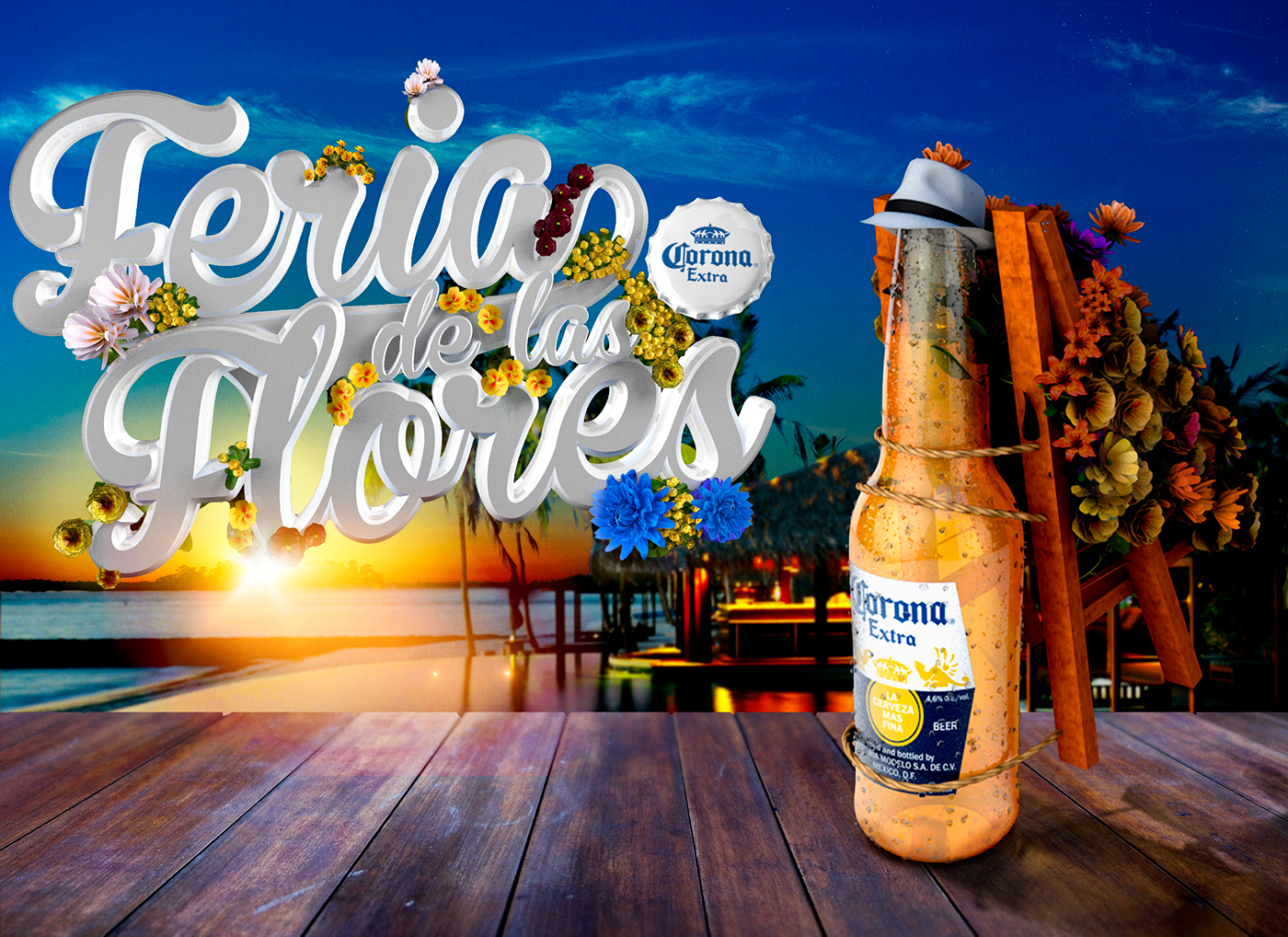 corona Flores c4d 3D verano medellin mar Ocean sea beach beer cerveza digital bttle bottle