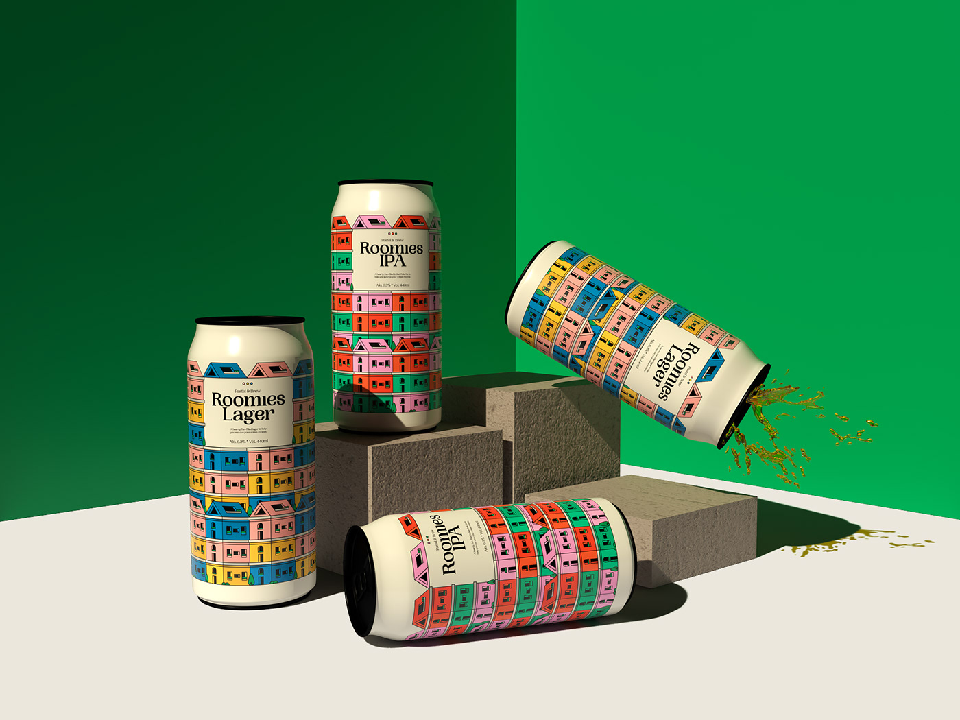 3d presentation beer branding  brewery Can Design dimension Drink Label Drink Packaging ILLUSTRATION  Packaging