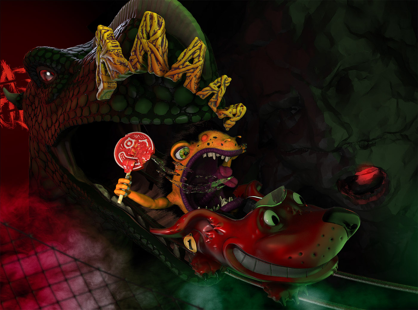 beast monster creature 3D Digital Sculpting roller coaster lillipop stone face