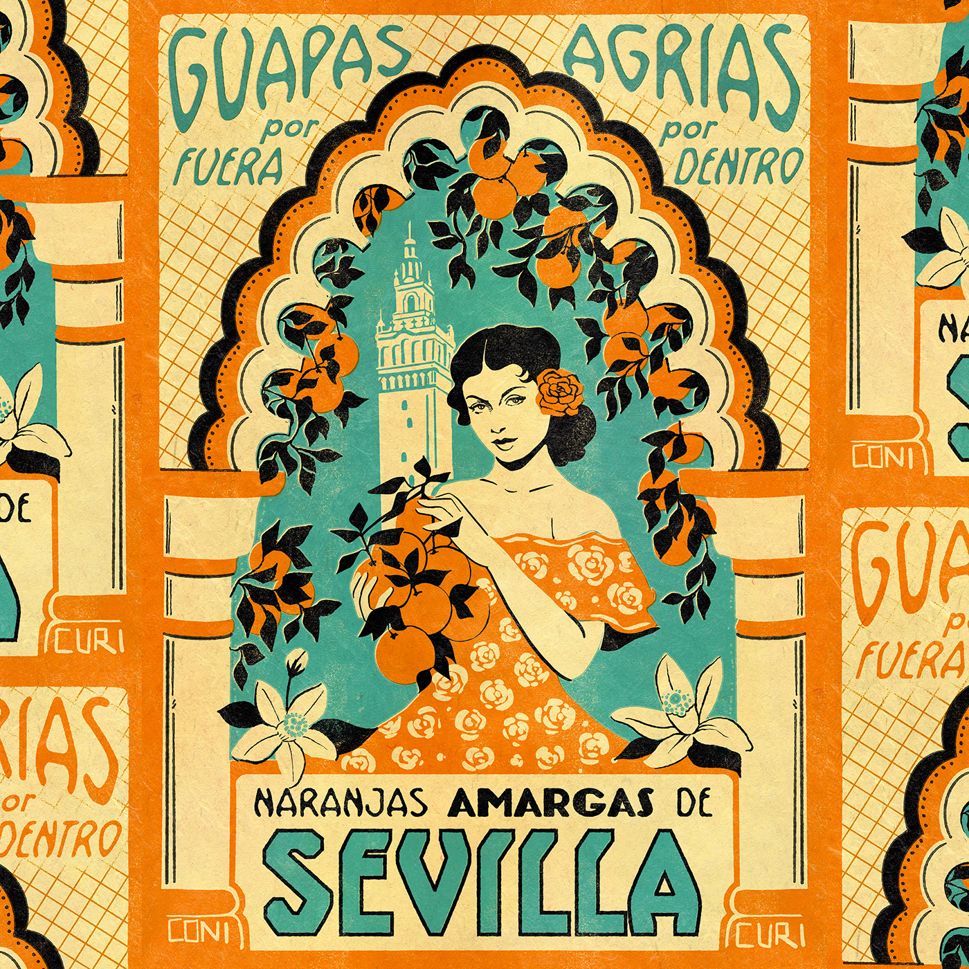 sevilla seville oranges poster vintage Fruit Label packaging design spain Travel