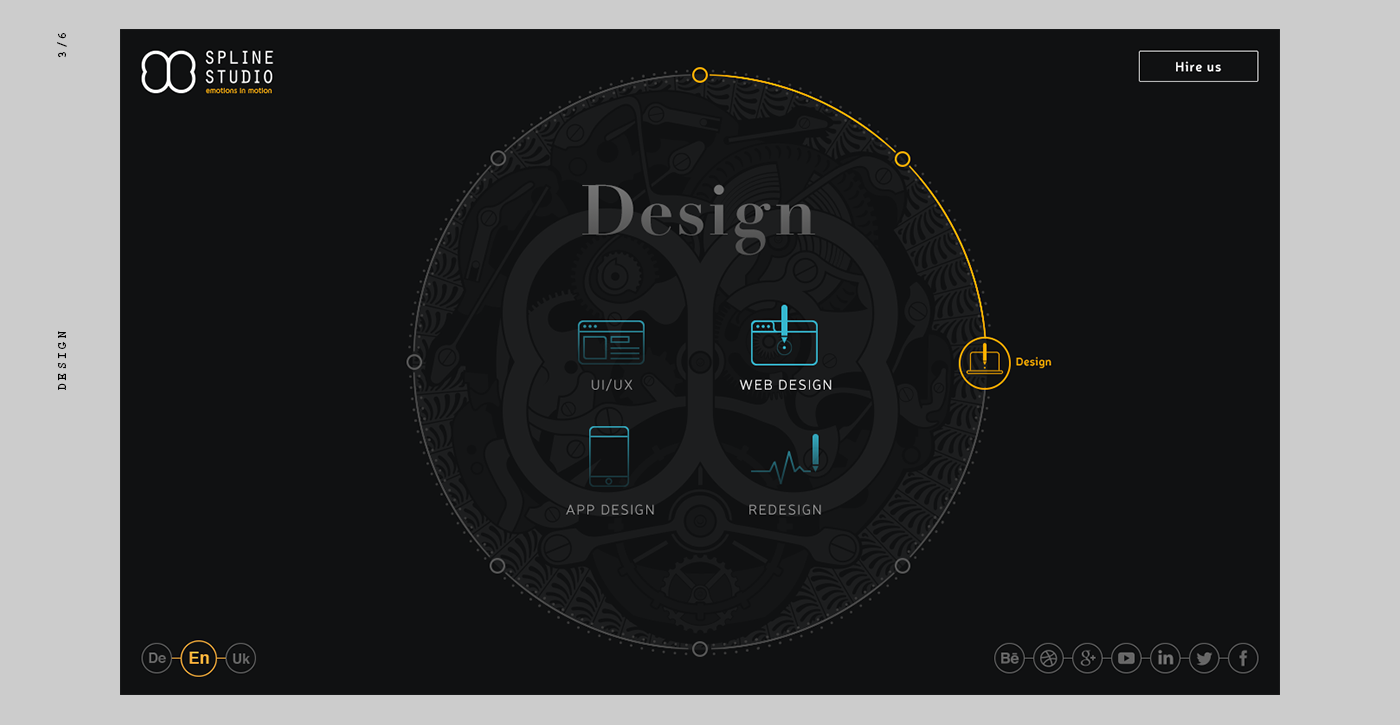 black yellow circle menu Icon dark print background video Responsive interaction logo minimalizm design studio full screen HD