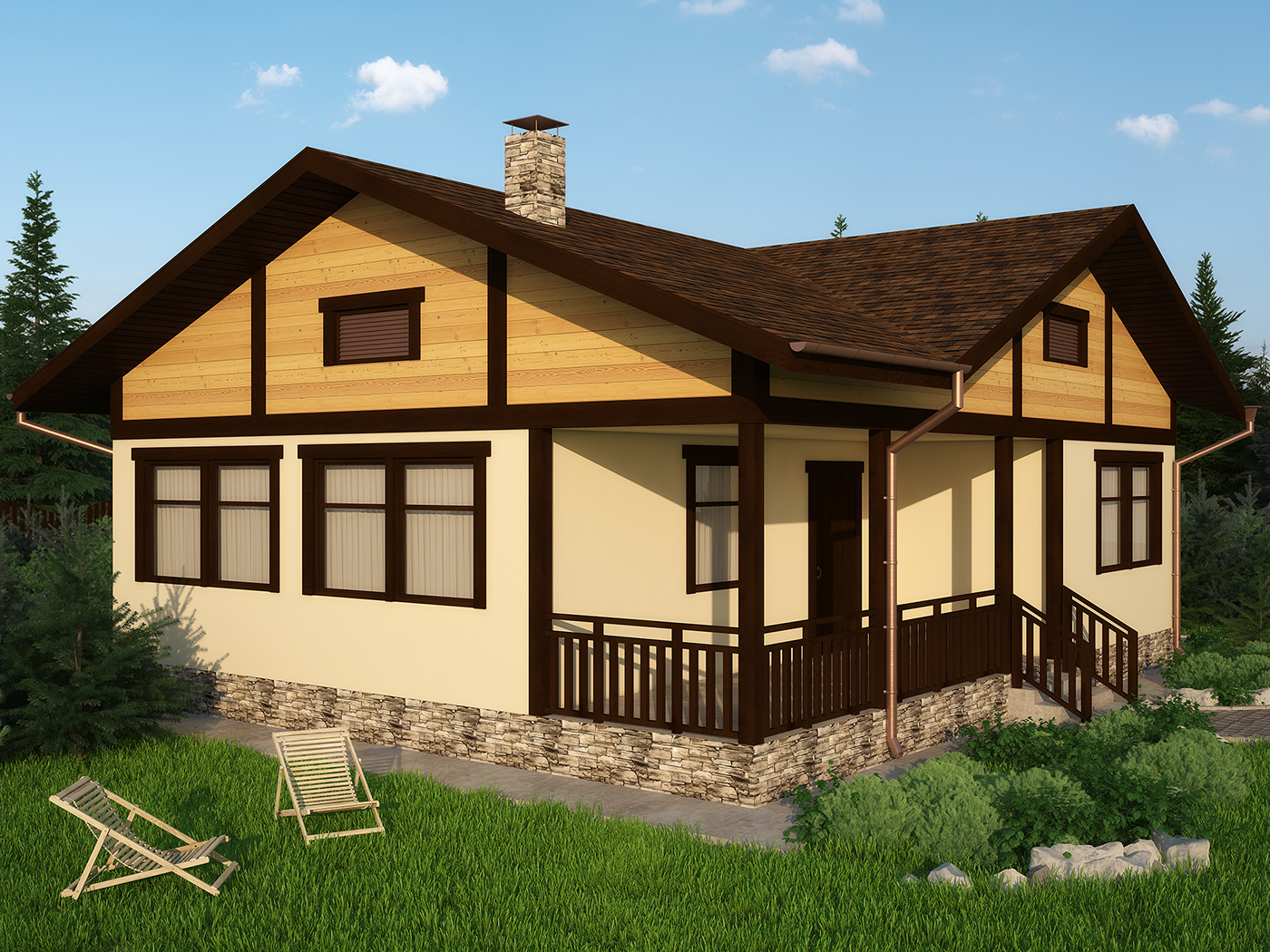 visualization architectural Cottage exterior Landscape modern wood planken Render
