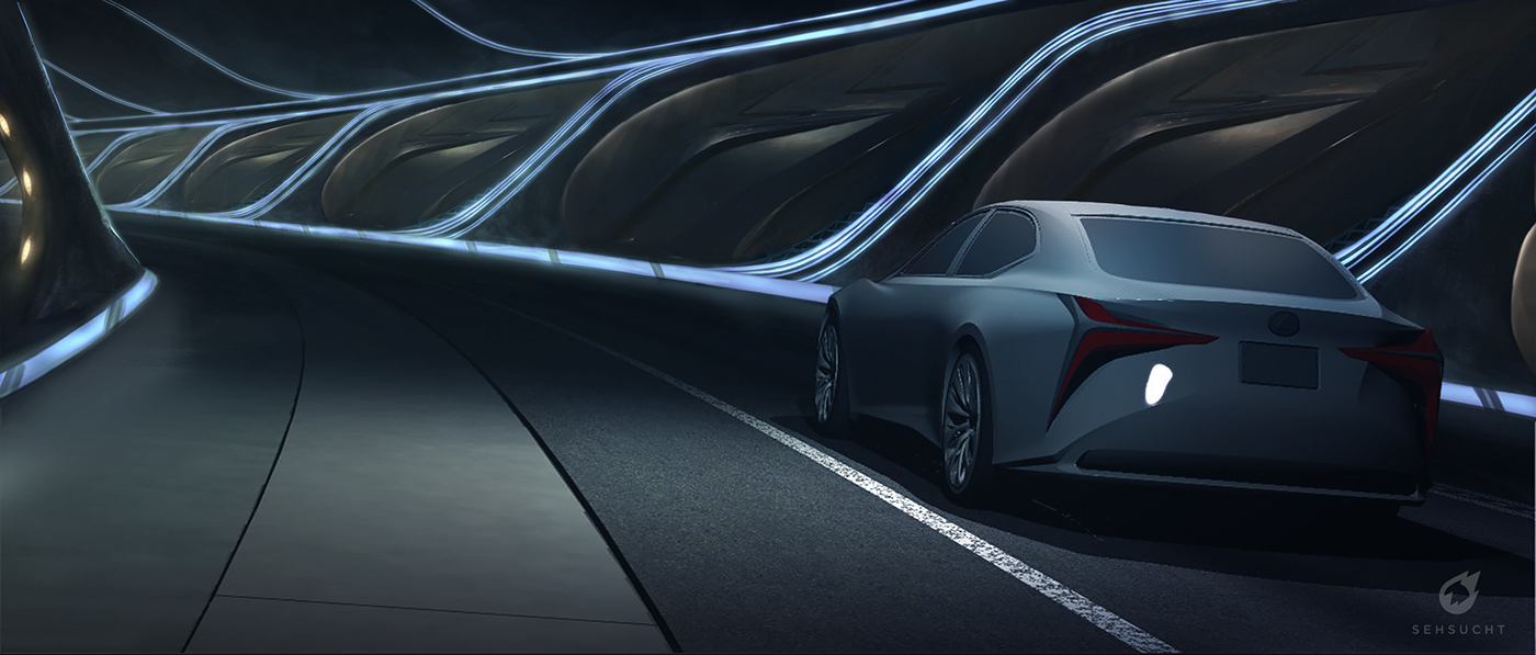 Matte Painting infrared Lexus lexus lf-fc tokyo motor show Sehsucht concept design futuristic tunnel Futuristic city Tunnel Design Futuristic Car concept car