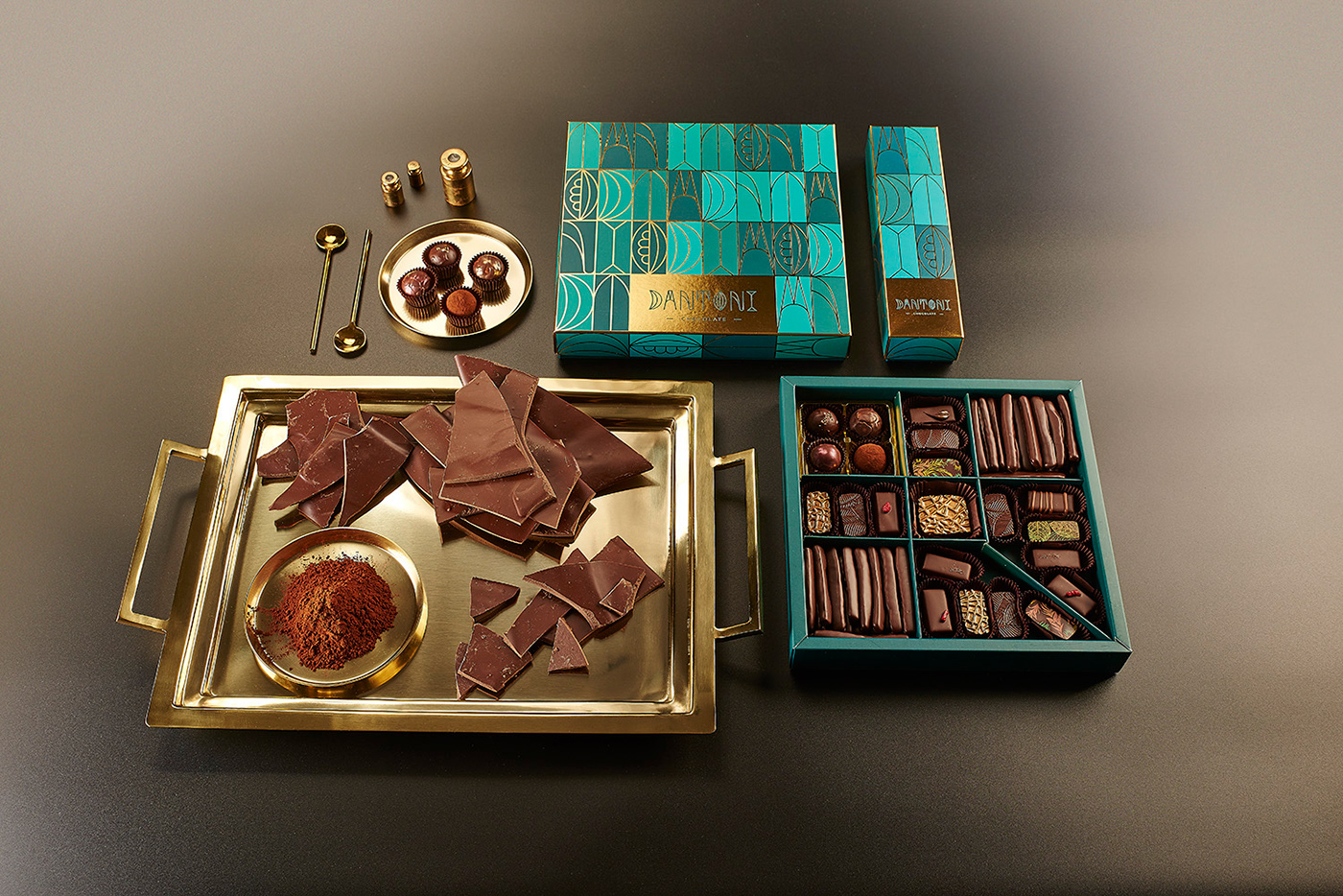 Luxury "art deco" packaging for an artisan chocolate manufacturer.