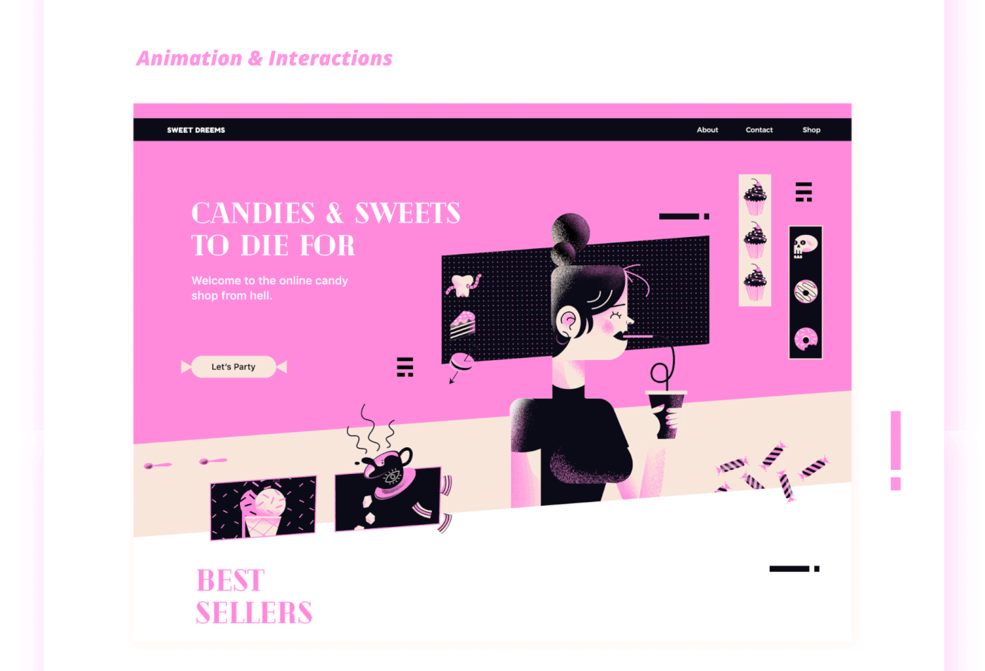 branding  Web Design  animation  interaction Candy sweet UX UI shop Playful cool
