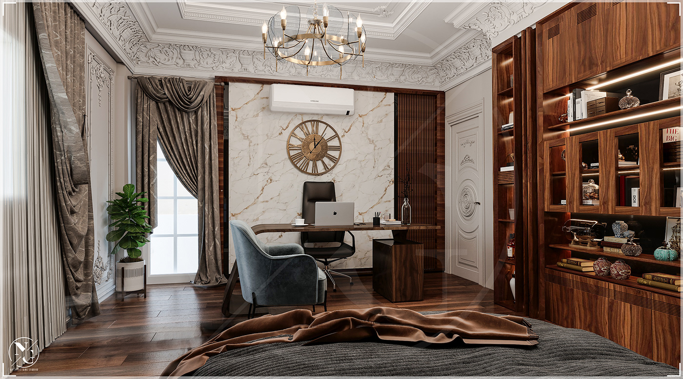 3ds max architecture corona design Interior interior design  new classic officeroom Render visualization