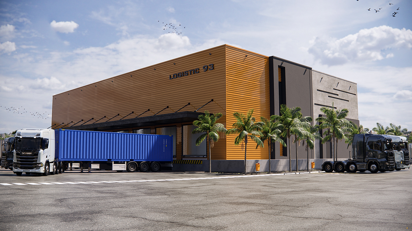 3D building Logistics Render transportation warehouse industrial architecture galpão ARQUITETURA