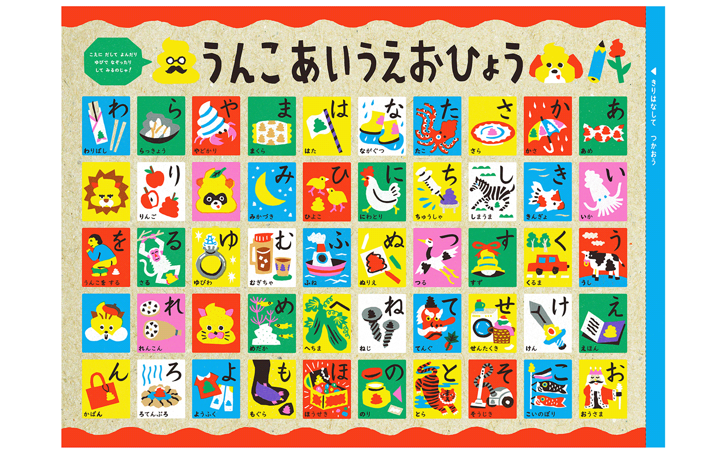 alphabet book chart children's book Hiragana japanese kids learning Playful poster